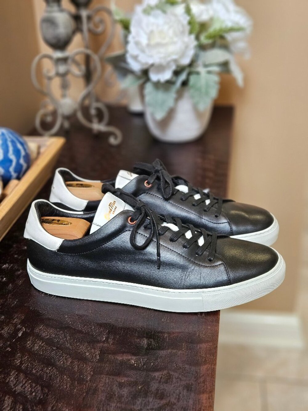 Good Man Brand Men's Edge Leather Sneakers, Black/White, Sz 13